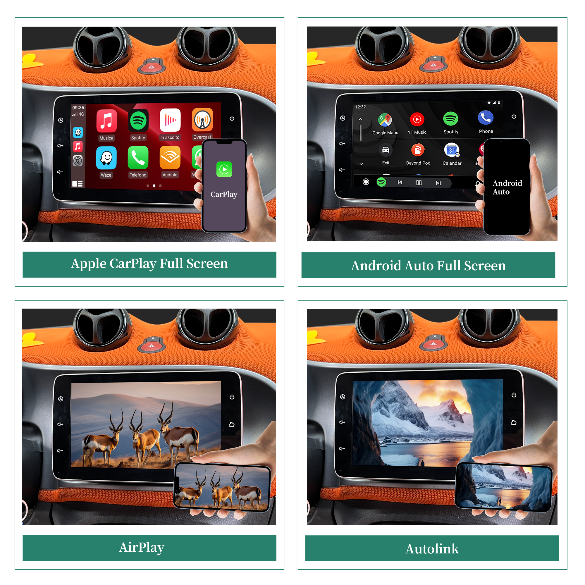 Hualingan Smart Fortwo/Forfour 2015-2018 Android Radio Head Unit 9.0 inch TouchScreen Car Stereo Upgrade Car GPS Navigation Wireless Apple CarPlay Fullscreen Audroid Auto Wifi 4G Bluetooth