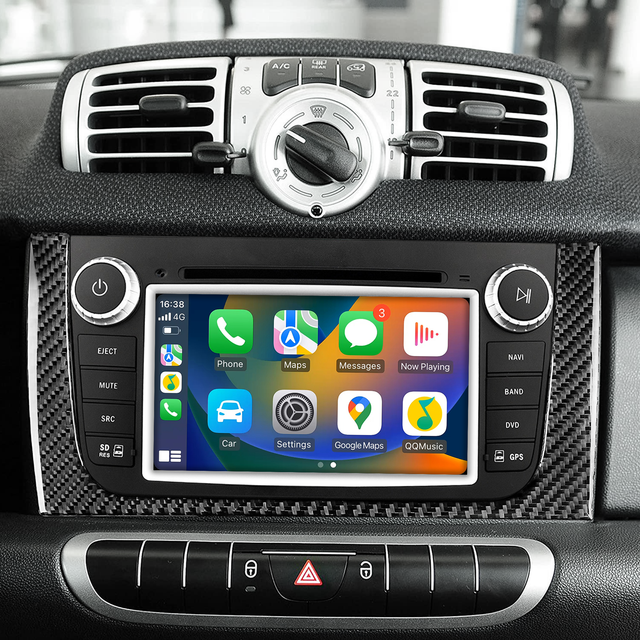 Mercedes Smart Fortwo Forfour Radio Replacement 7 Inch TouchScreen Stereo Dash Kit Apple CarPlay Android Auto Mirror Link Android 13 GPS Navigation DVD WiFi Backup Cameras Bluetooth Netflix Spotify