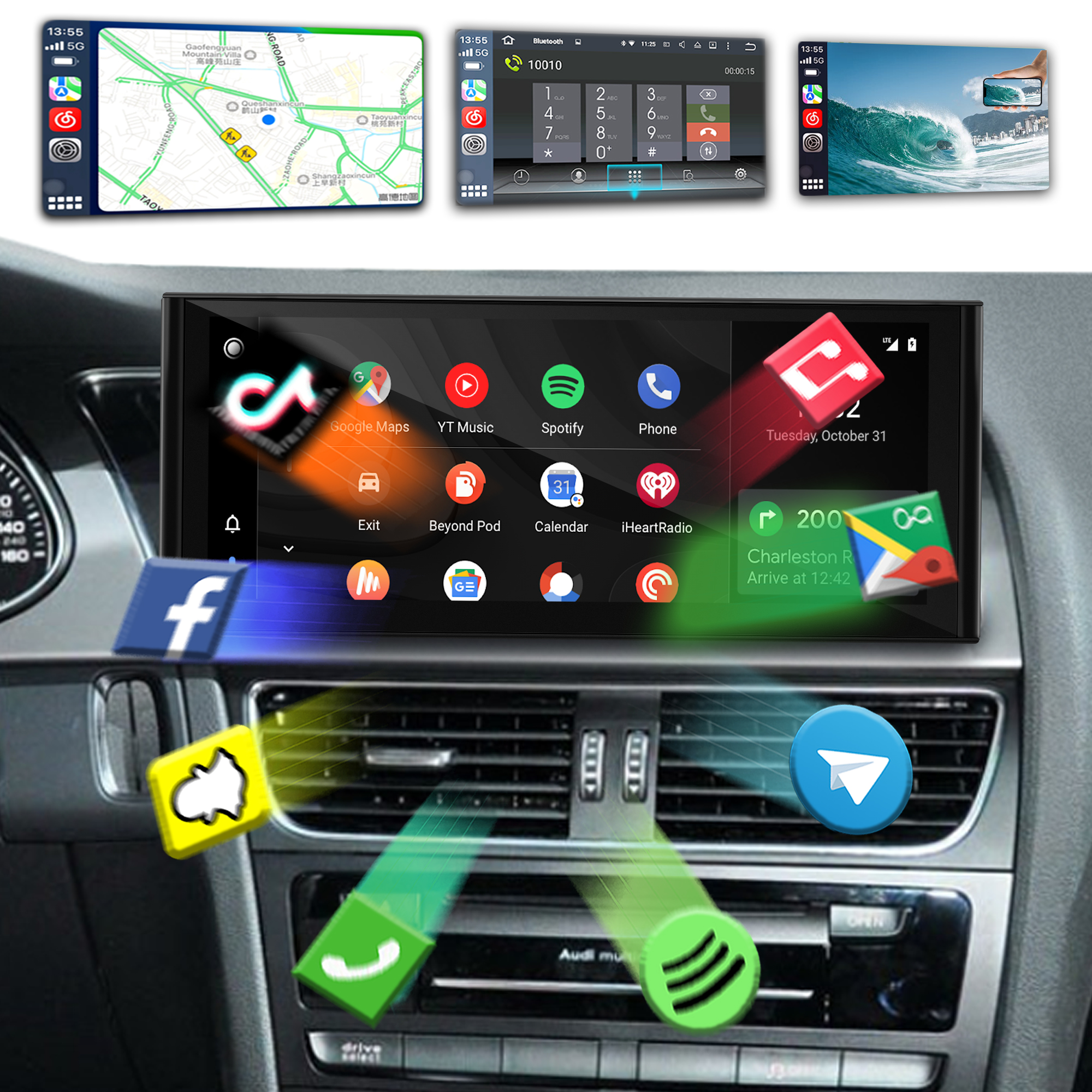 10.25 inch Android Screen Upgrade Install for Audi A4 B8 A5 8T Wireless Apple CarPlay Android Auto Screen Mirroring Samsung Android 13 Apps Netflix Spotify Prime Video Reddit Twitch Waze Games Navi
