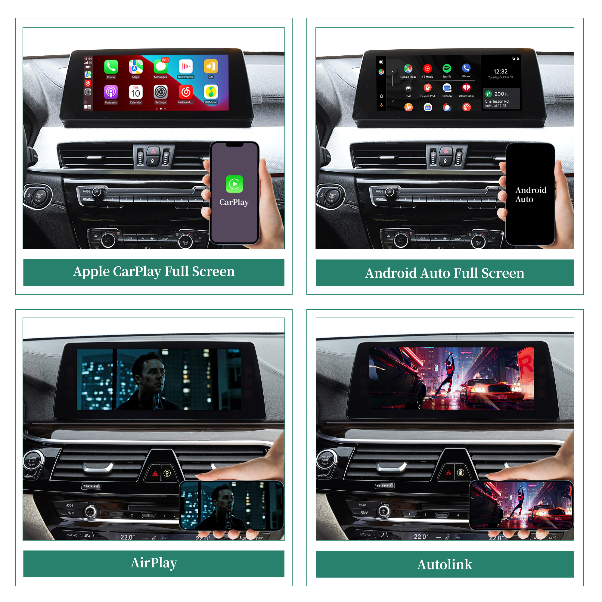 Hualingan CarPlay Adapter for BMW 3 NBT EVO iD6 M3 F30 F31 F32 F80 Apple CarPlay Android Auto Screen Mirror on 8.8/10.25 iDrive Screen Access Android Apps Google Maps Spotify Netflix Block Blas