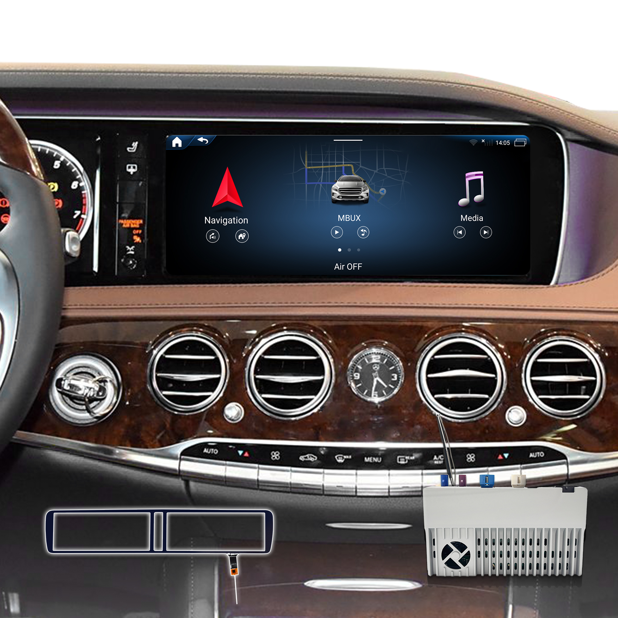 Hualingan CarPlay AI Adapter for Mercedes S-Class NTG5-5.2 W222 V222 X222 VV222 C217 A217 Wireless Apple CarPlay Android Auto Full Screen to 12.3 Touch Apps Netflix Spotify Prime Video Navigation 