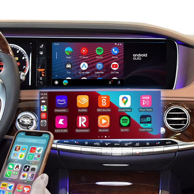 Hualingan CarPlay AI Adapter for Mercedes S-Class NTG5-5.2 W222 V222 X222 VV222 C217 A217 Wireless Apple CarPlay Android Auto Full Screen to 12.3 Touch Apps Netflix Spotify Prime Video Navigation 