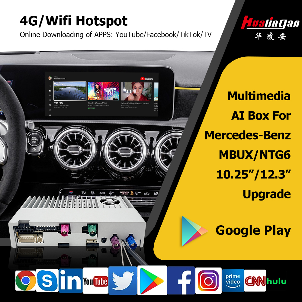 Hualingan Android CarPlay Interface,for Mercedes Factory 10.25 /12.3 MBUX Screen, Wired To Wireless Apple CarPlay And Android Auto,Android 13 8+256GB,Compatible Car Without Or With CarPlay