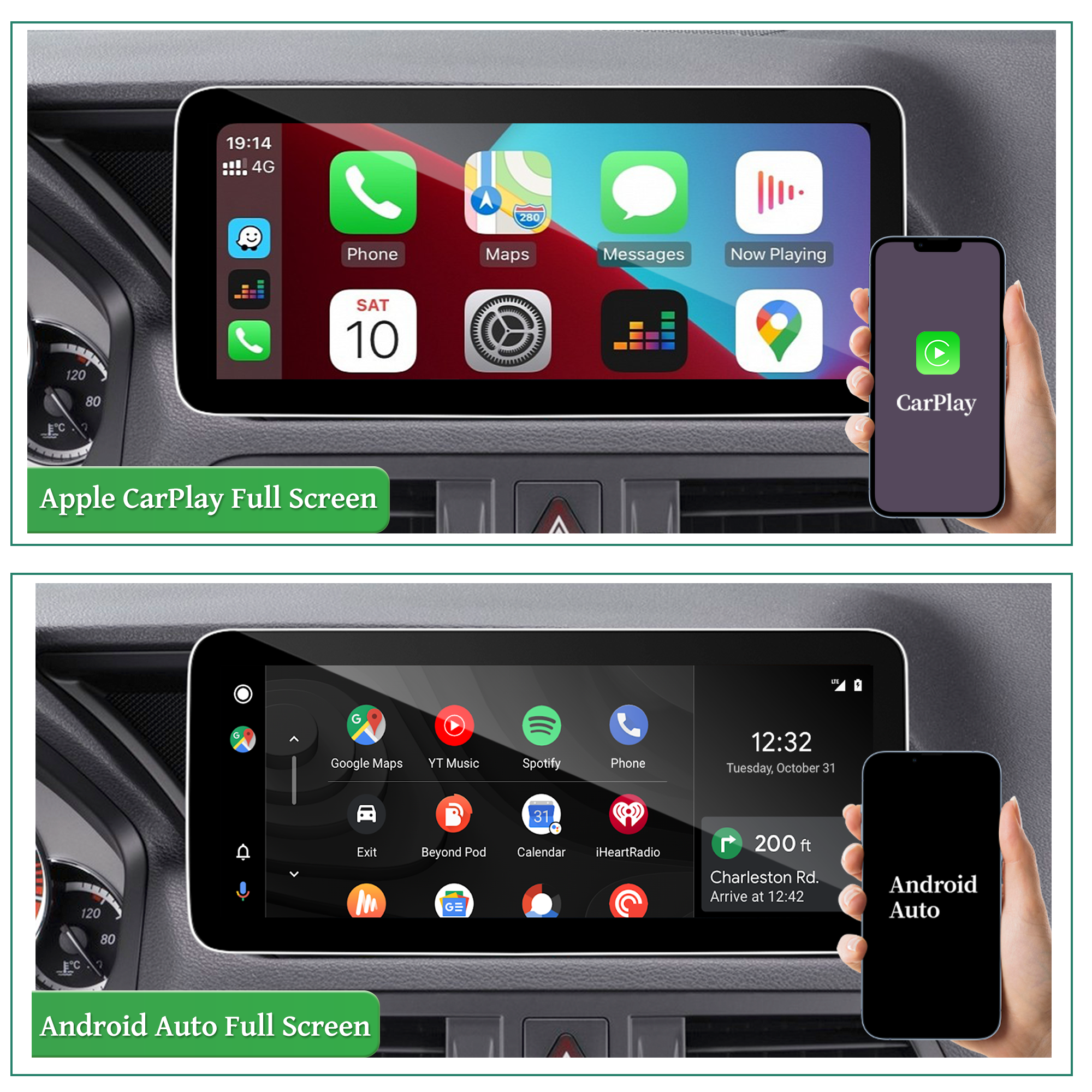 Apple CarPlay Mercedes E-Class NTG 4.0 C207 A207 W207 Android Screen 10.25 Android Auto Wireless Full (Split) Screen Mirroring App Netflix YouTube Spotify Wi-Fi USB Navigation Waze Vehicle Cameras 