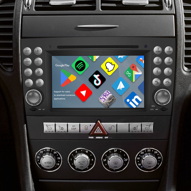 Mercedes SLK R171 W171 Radio Replacement 7 inch Android Screen Apple CarPlay Wireless Android Auto Full (Split) Screen Mirroring App Netflix YouTube Spotify Wi-Fi USB Navigation Waze Vehicle Cameras