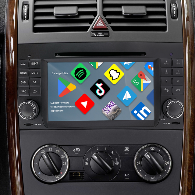 Mercedes W169 C169 A-Class Radio Upgrade 6.2 Touch Screen Add Wireless Apple CarPlay Android Auto Android System GPS Navigation Google Maps Vehicle Cameras Bluetooth Calls AM FM DVD Netflix YouTube