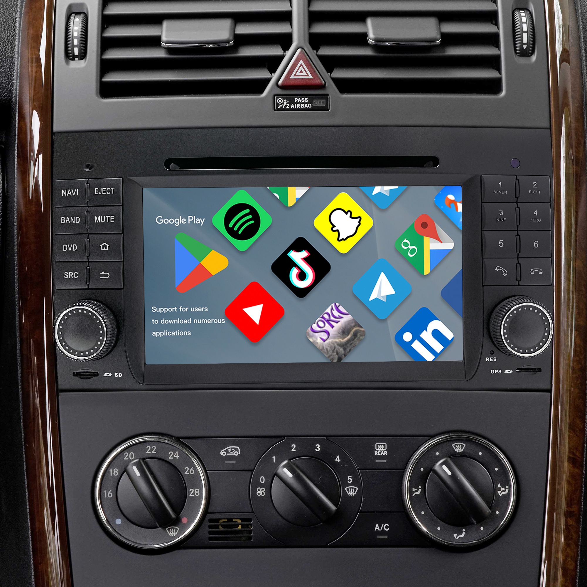 Mercedes W169 C169 A-Class Radio Upgrade 6.2 Touch Screen Add Wireless Apple CarPlay Android Auto Android System GPS Navigation Google Maps Vehicle Cameras Bluetooth Calls AM FM DVD Netflix YouTube