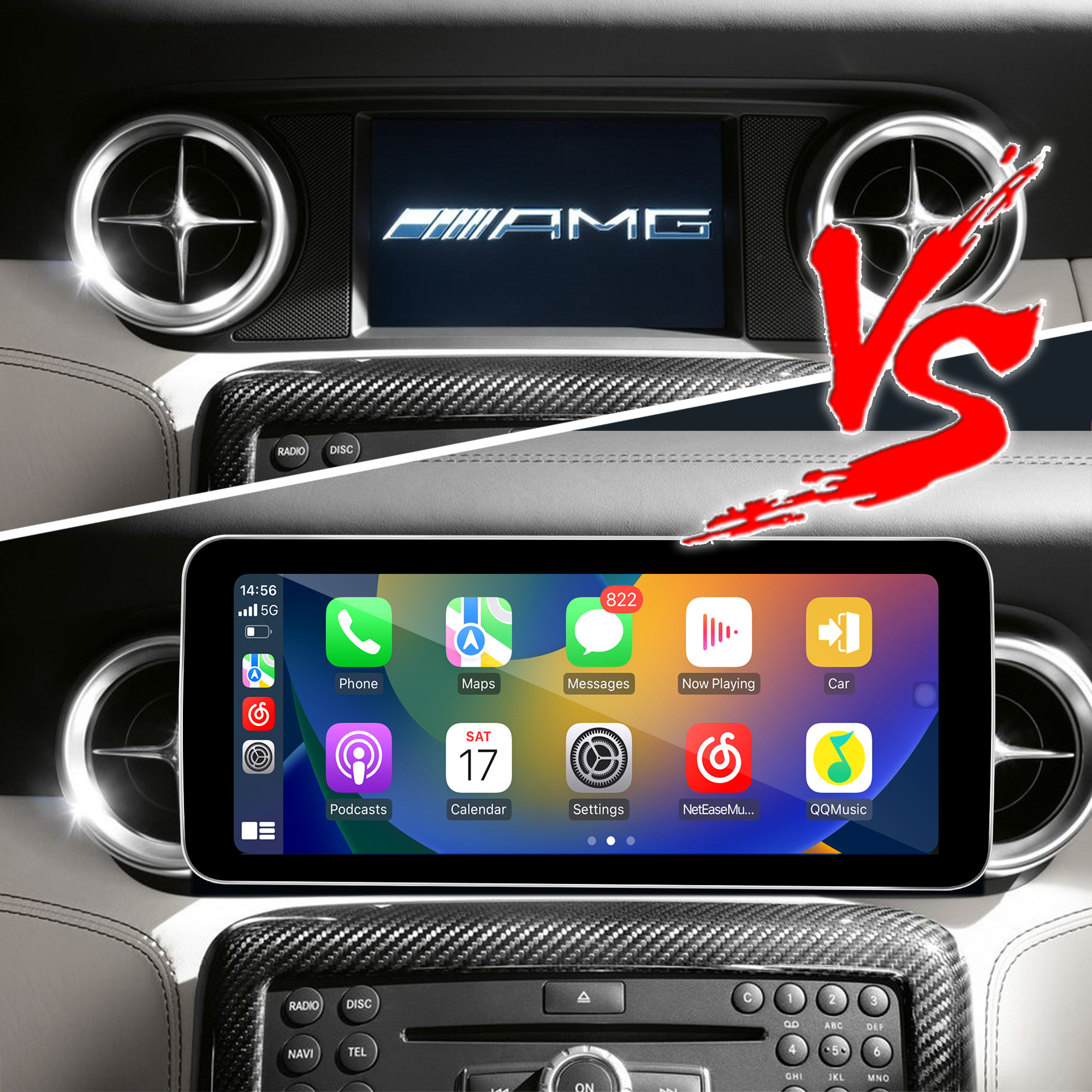 10.25 Android Screen for Mercedes SLS AMG C197 R197 Apple CarPlay Android Auto Full (Split) Screen Mirroring App Netflix YouTube TV Spotify Wi-Fi USB FM DVD Navigation Google Maps Vehicle Cameras 