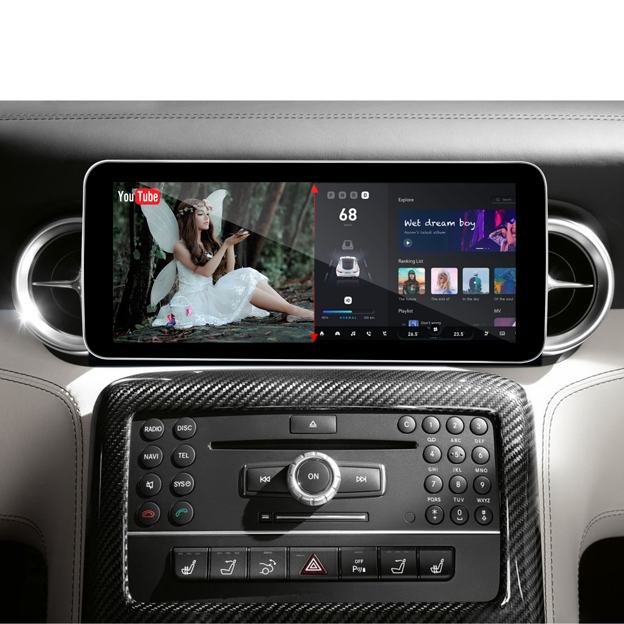 10.25 Android Screen for Mercedes SLS AMG C197 R197 Apple CarPlay Android Auto Full (Split) Screen Mirroring App Netflix YouTube TV Spotify Wi-Fi USB FM DVD Navigation Google Maps Vehicle Cameras 
