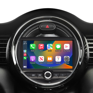 Mini Cooper F56 Apple CarPlay install 7-inch Android Touch Screen Wireless Android Auto Spotify Navigation Vehicle Cameras Download Android Apps Games Music Movies TV Receive Calls Via Bluetooth