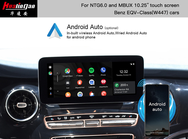 Hualingan Multimedia Video Box,for Mercedes EQV W447 MBUX Screen Android 13 Wired to Wireless CarPlay,LVDS Adapter Mirroring is Full Screen,Compatible Car With Or Without Wired CarPlay