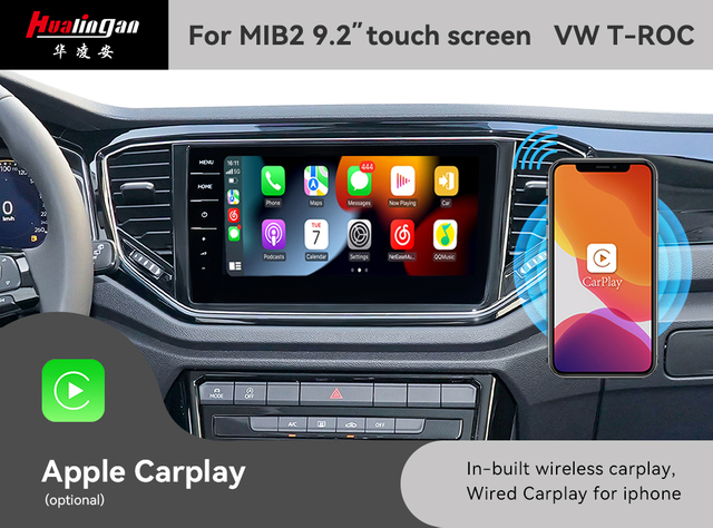 Hualingan VW T-Roc Android Auto Apple Carplay Wireless Adapter Multi Media Interface Screen Mirroring Full Screen CarPlay BOX Android 12 GPS Navigation Maps Volkswagen CarPlay