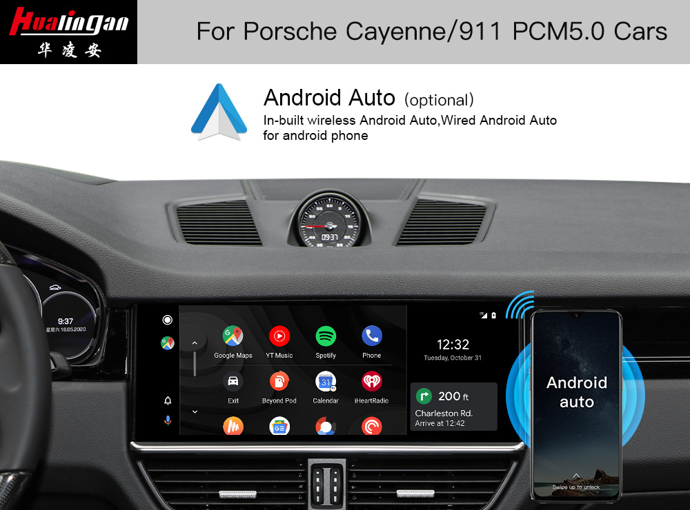 Porsche Cayenne Apple CarPlay PCM 5.0 Wireless Android Auto Full Screen Mirror Upgrades Apple in Car Wireless Carplay Adapter Android Ai BOX Navigation Maps Google Rear Camera Wifi