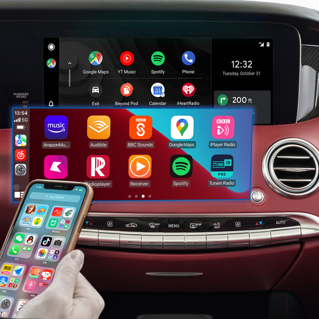 Hualingan 3 in 1 Apple CarPlay Adapter for Mercedes-Benz S-Class NTG 5.0,5.1,5.2 (W222,V222,X222,VV222,A217,C217) Android OS & Android Auto Wireless,Waze,Games,Music,Netflix,TikTok,Backup Cameras