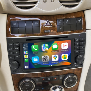 7-inch Mercedes Touch Screen Replacement C219 W219 W209 C209 A209 Radio Add Wireless Apple CarPlay Android Auto Vehicle Cameras Android Screen Mirroring Apps TV Games Music Netflix Navigation Maps DVD