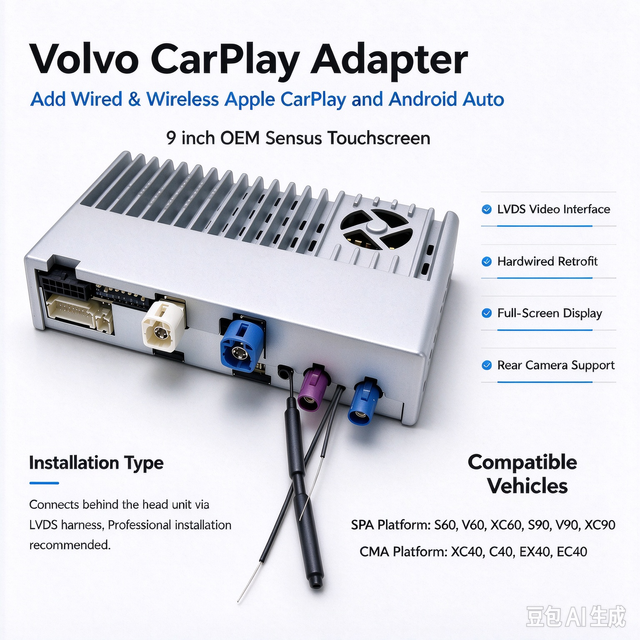 Wireless CarPlay Adapter for Volvo XC40 C40 EC40 EX40 | 9" OEM Sensus Screen Retrofit | Full-Screen Wired & Wireless Apple CarPlay & Android Auto