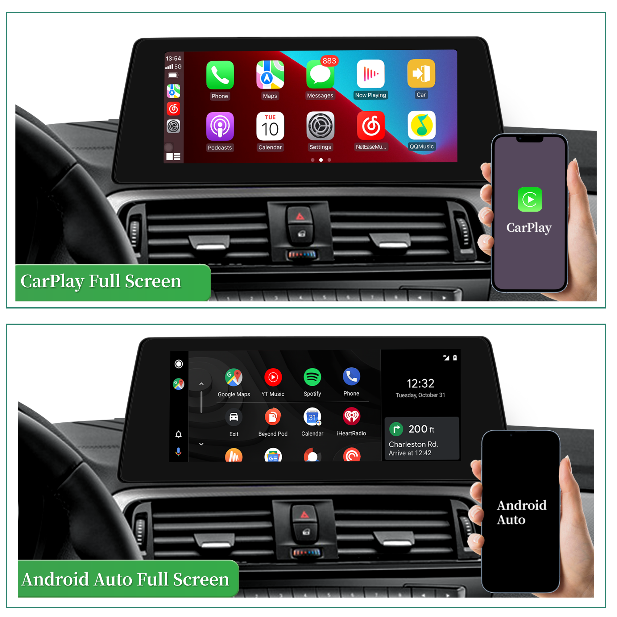 BMW NBT CarPlay Upgrade for F20 F21 F22 F23 2017-2018 10.25" Android Screen with Wireless CarPlay and Android Auto