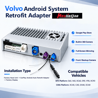 Hualingan Android Retrofit Adapter for Volvo XC60 S60 V60 Wireless CarPlay Android Auto Full-Screen Mirroring, Google Play Store, HDMI Output, DAB+, 360° & Backup Camera Support 
