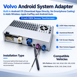 Android 13 Device for Volvo S90 9in Touch Sensus,Mirror Smartphon to Car Screen,Wired to Wireless CarPlay Android Auto Full Screen