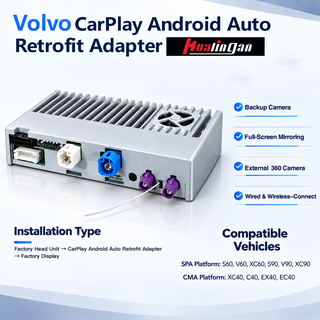 CarPlay Adapter for Volvo XC40 C40 EC40 EX40 | Wired & Wireless Apple CarPlay & Android Auto Full-Screen Mirroring | With 9" OEM Sensus Screen Retrofit