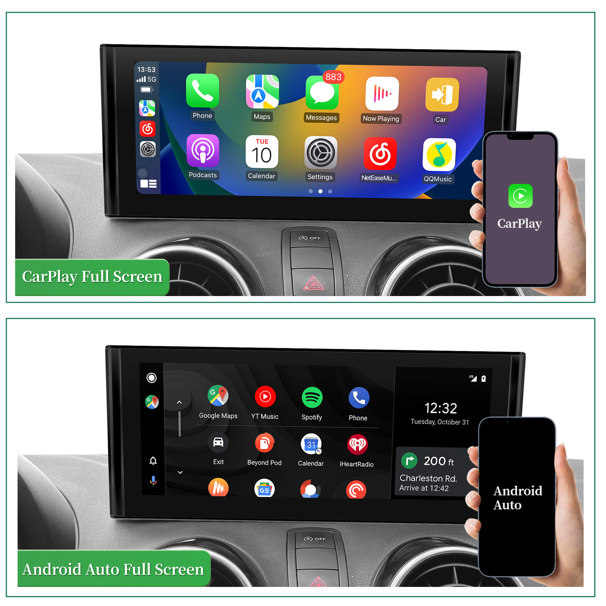 Radio Audi A1 2010-2018 Apple CarPlay | 10.25" Touch Screen to Replace OEM 6.5"Screen With Wireless Android Auto