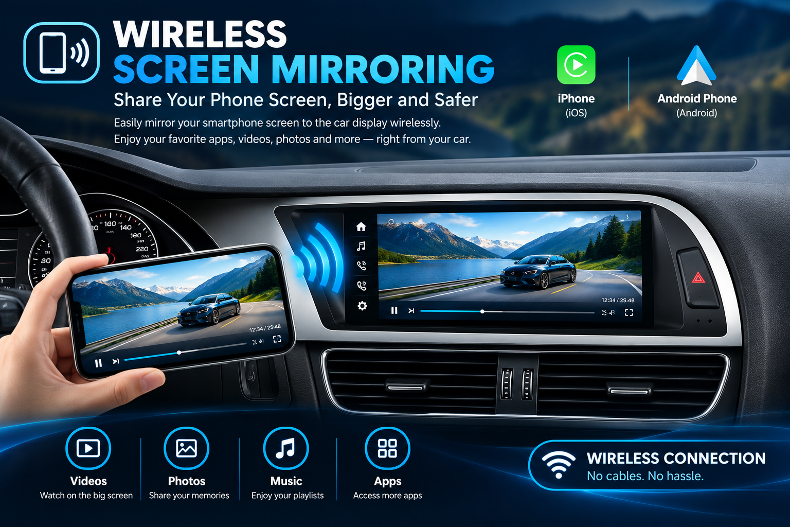10.25" Linux CarPlay Screen Upgrade for Audi A4/S4/RS4 B8 | 2008–2016, Wireless Apple CarPlay & Android Auto, OEM 6.5" Replacement