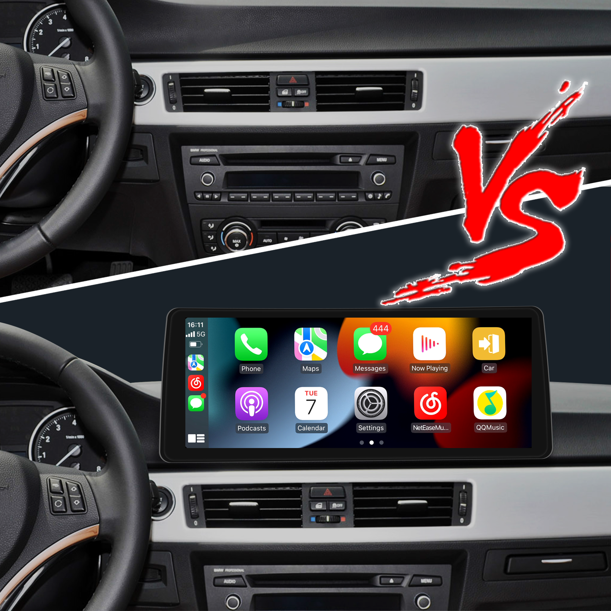 Android Auto E90 E91 E92 E93 Autoradio | 12.3" Touch Screen to Replace OEM Screen with Wireless Apple CarPlay