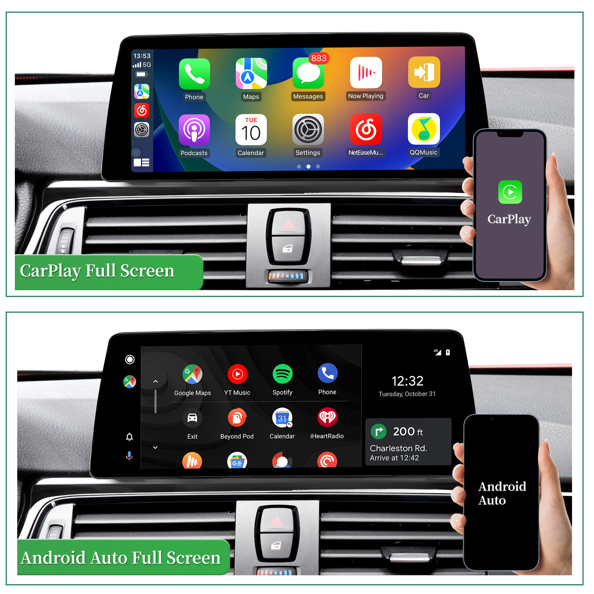 12.3" BMW 3 Series F30/F31/F32/F33/F34/F35/F36 Wireless CarPlay Android Auto NBT Screen Upgrade