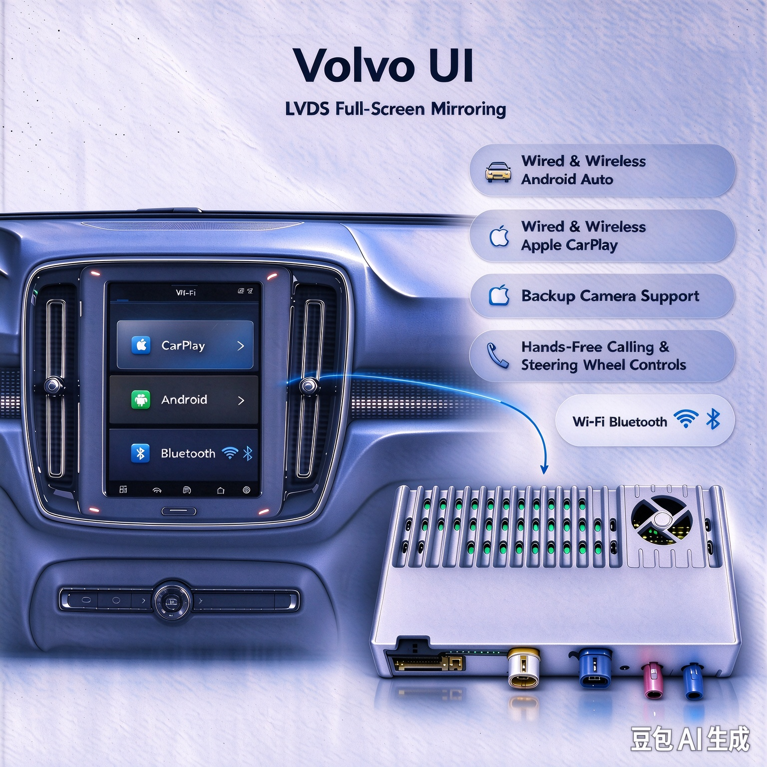 Wireless CarPlay Adapter for Volvo XC40 C40 EC40 EX40 | 9" OEM Sensus Screen Retrofit | Full-Screen Wired & Wireless Apple CarPlay & Android Auto