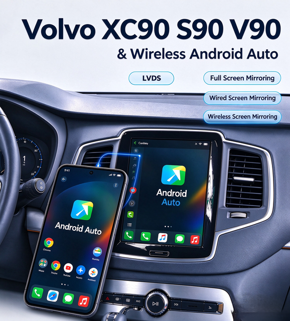 Volvo XC90 S90 V90 Wired & Wireless CarPlay & Android Auto Retrofit Adapter | Full-Screen Phone Mirroring, HDMI Output, DAB+, DVR & Backup Camera Support
