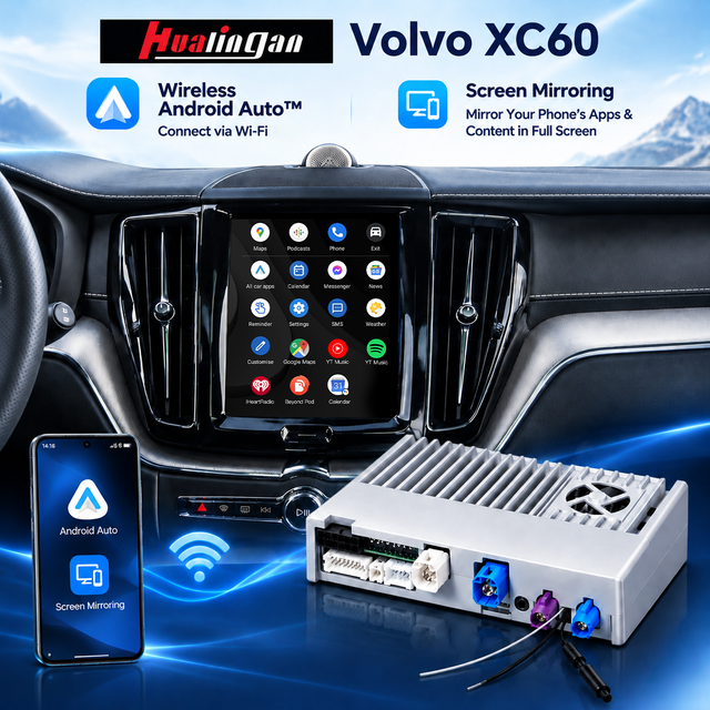 Volvo XC60 S60 V60 Wireless CarPlay Retrofit Adapter | Android Auto Google Play Store, Full-Screen Phone Mirroring, USB-to-HDMI Output, DAB+, 360° & Backup Camera Support