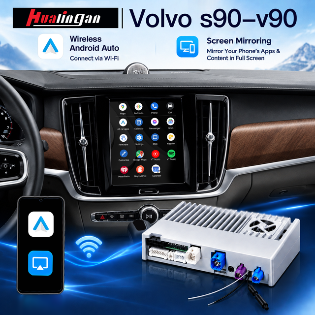 Hualingan Android Retrofit Adapter for Volvo XC90 S90 V90 Wireless CarPlay Android Auto Full-Screen Mirroring, Google Play Store, HDMI Output, DAB+, 360° & Backup Camera Support 