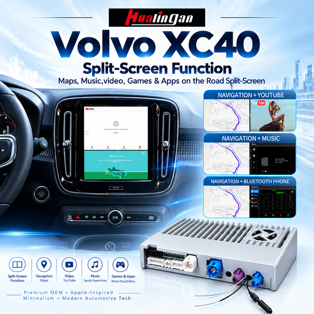 Hualingan Android Retrofit Adapter for Volvo XC40 C40 EC40 EX40 Wireless CarPlay Android Auto Full-Screen Mirroring, Google Play Store, HDMI Output, DAB+, DVR & Backup Camera Support 