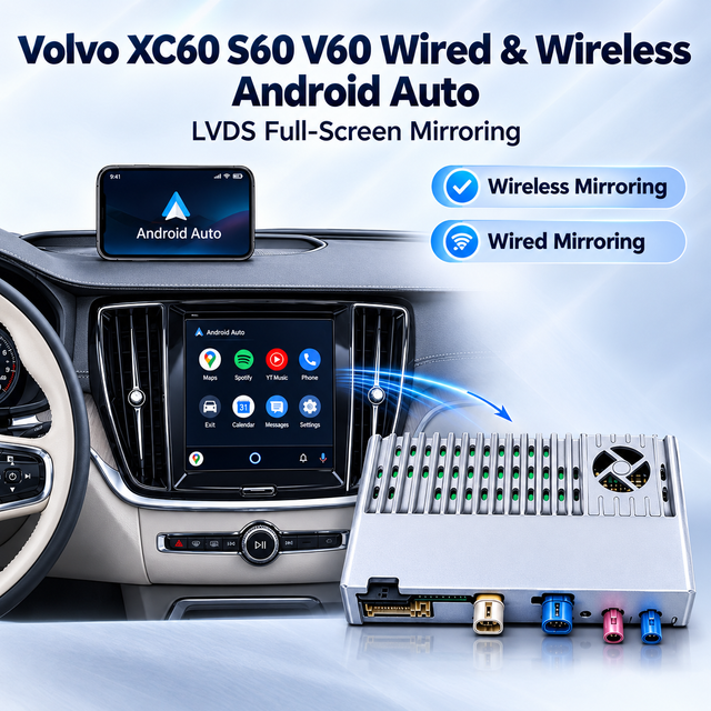 Wired To Wireless CarPlay Android Auto Adapter For Volvo XC60 S60 V60 9" Touch Sensus Screen Mirror iphone to Car Screen,turn into a giant tablet Access IOS Apps Siri Stream Music