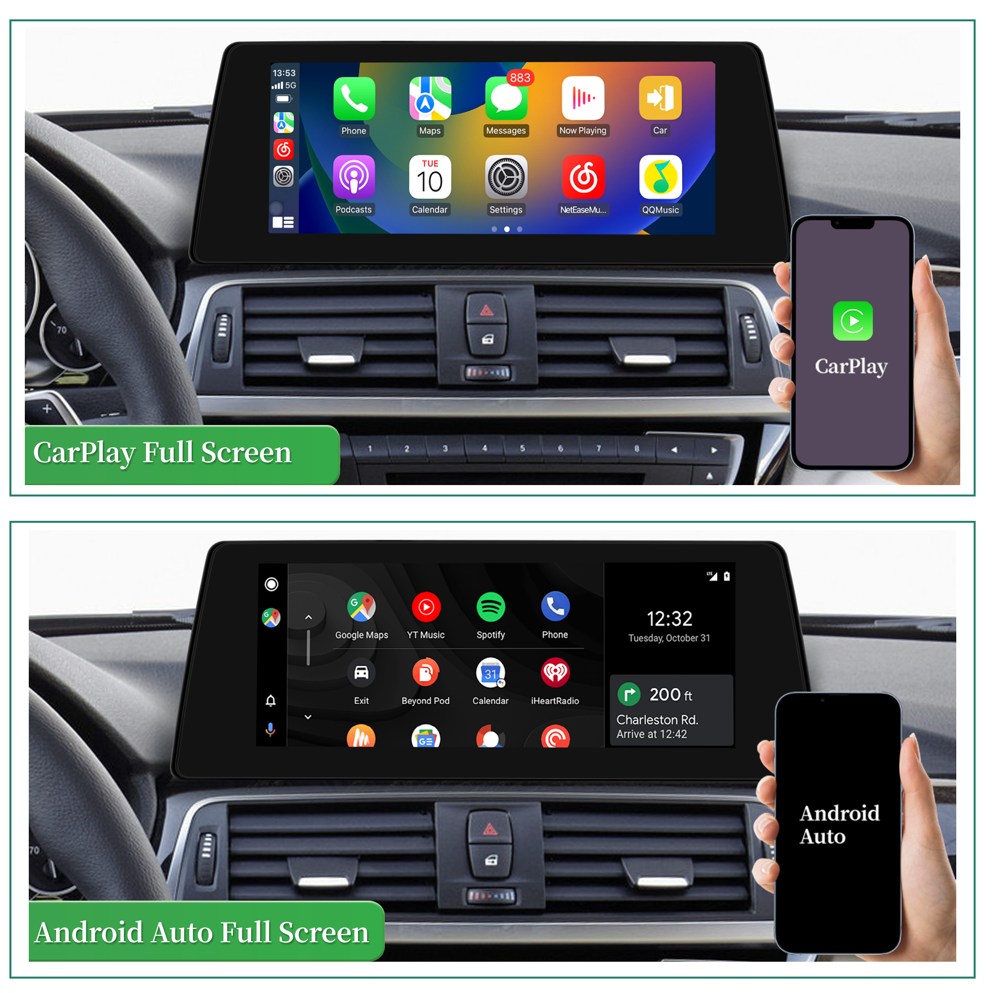 10.25" BMW NBT CarPlay Screen Upgrade for F30 F31 F34 F35 F32 F33 F36 Wireless Apple CarPlay Android Auto